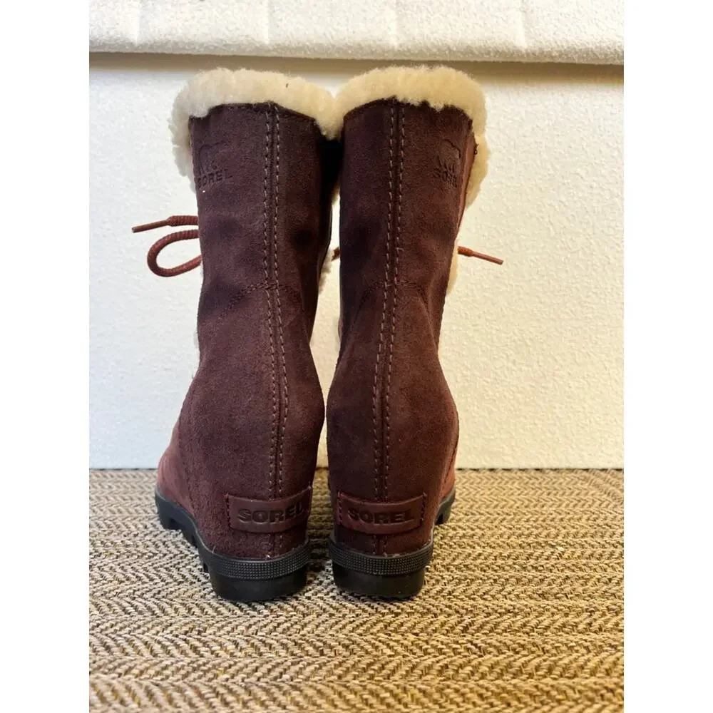Sorel Joan of Arctic II size 6 Burgundy Suede Lace-Up Boots Shearling